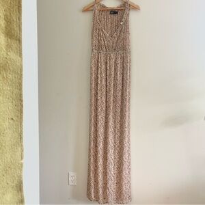 Costa Blanca Collection English Cottage Floral Beige Maxi Dress w Rope Ribbons S